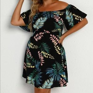SHEIN Plus Tropical Print Bardot Dress